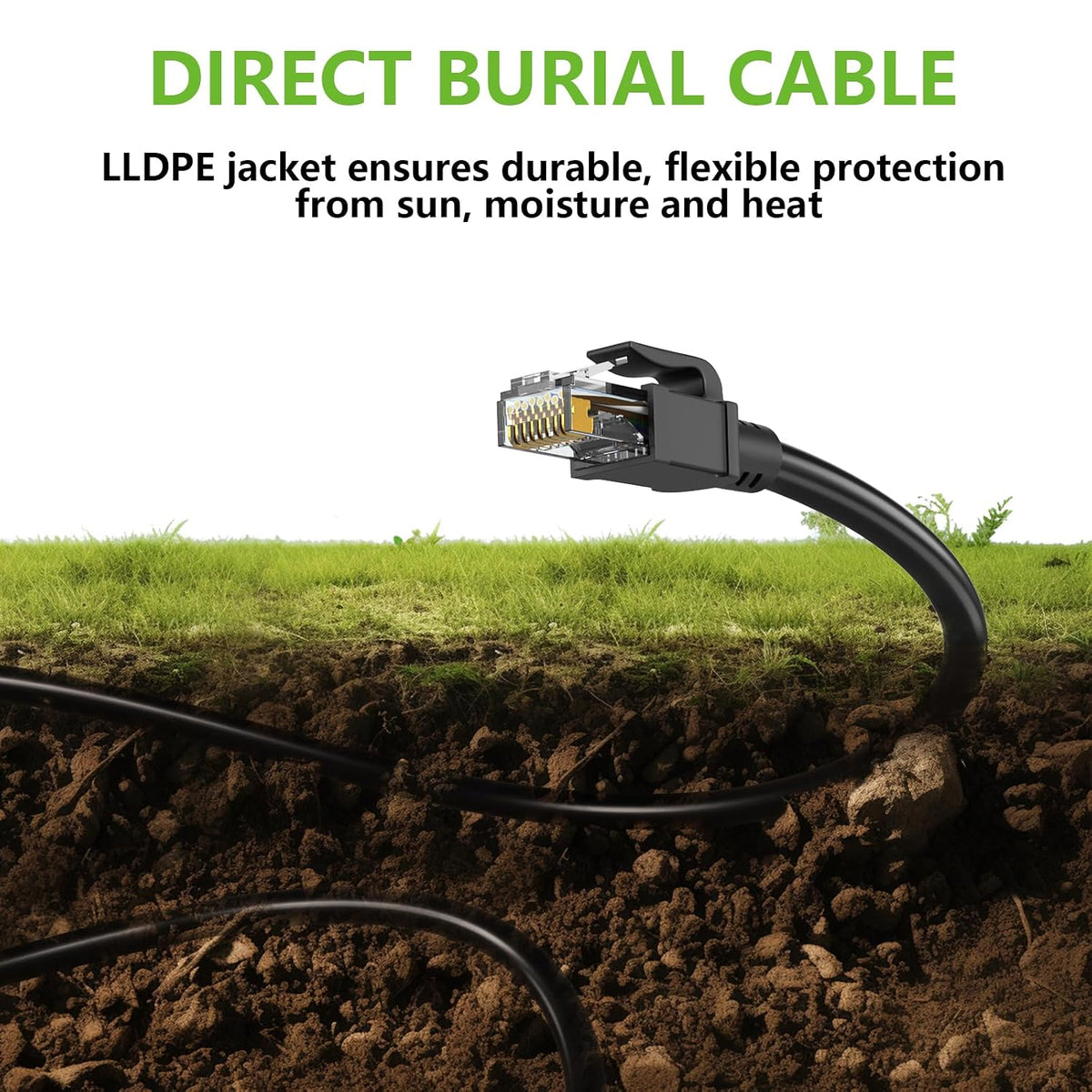 Cat6 Ethernet Cable 100FT, Outdoor Direct Burial Cat 6 Cable 24AWG High Speed up to 10Gbps, 550Mhz LLDPE (PE) Uv-Resistant Waterproof RJ45 Network Internet Cable with 60 Ties for Router, Black