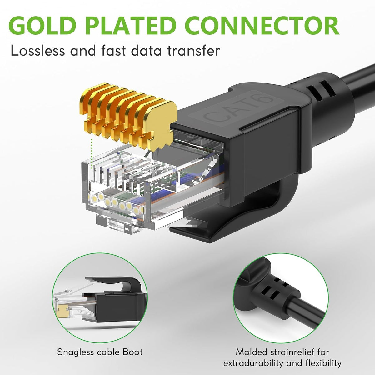 Cat6 Ethernet Cable 100FT, Outdoor Direct Burial Cat 6 Cable 24AWG High Speed up to 10Gbps, 550Mhz LLDPE (PE) Uv-Resistant Waterproof RJ45 Network Internet Cable with 60 Ties for Router, Black