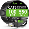 Cat6 Ethernet Cable 100FT, Outdoor Direct Burial Cat 6 Cable 24AWG High Speed up to 10Gbps, 550Mhz LLDPE (PE) Uv-Resistant Waterproof RJ45 Network Internet Cable with 60 Ties for Router, Black