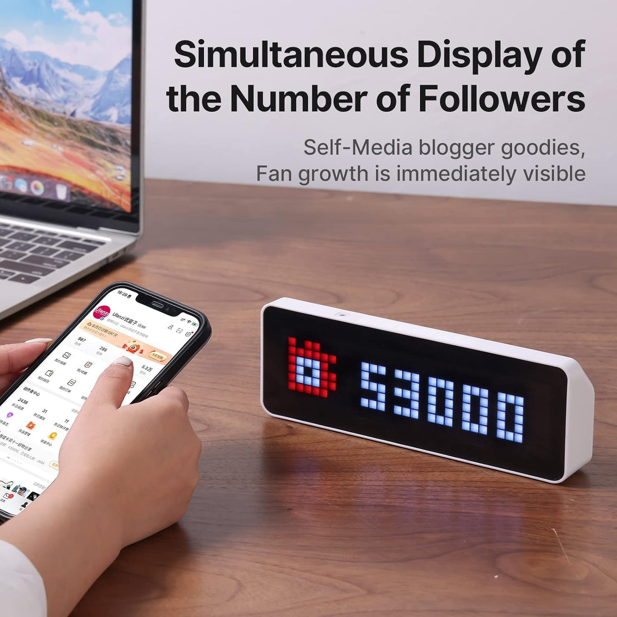 TC001 Smart Pixel Clock - Social Media Counter - Digital Alarm Clock with Weather - Awtrix Simulator - Retro Pixel Art Scoreboard Pomodoro Clock Bedside Gaming Room & Office Decor, White