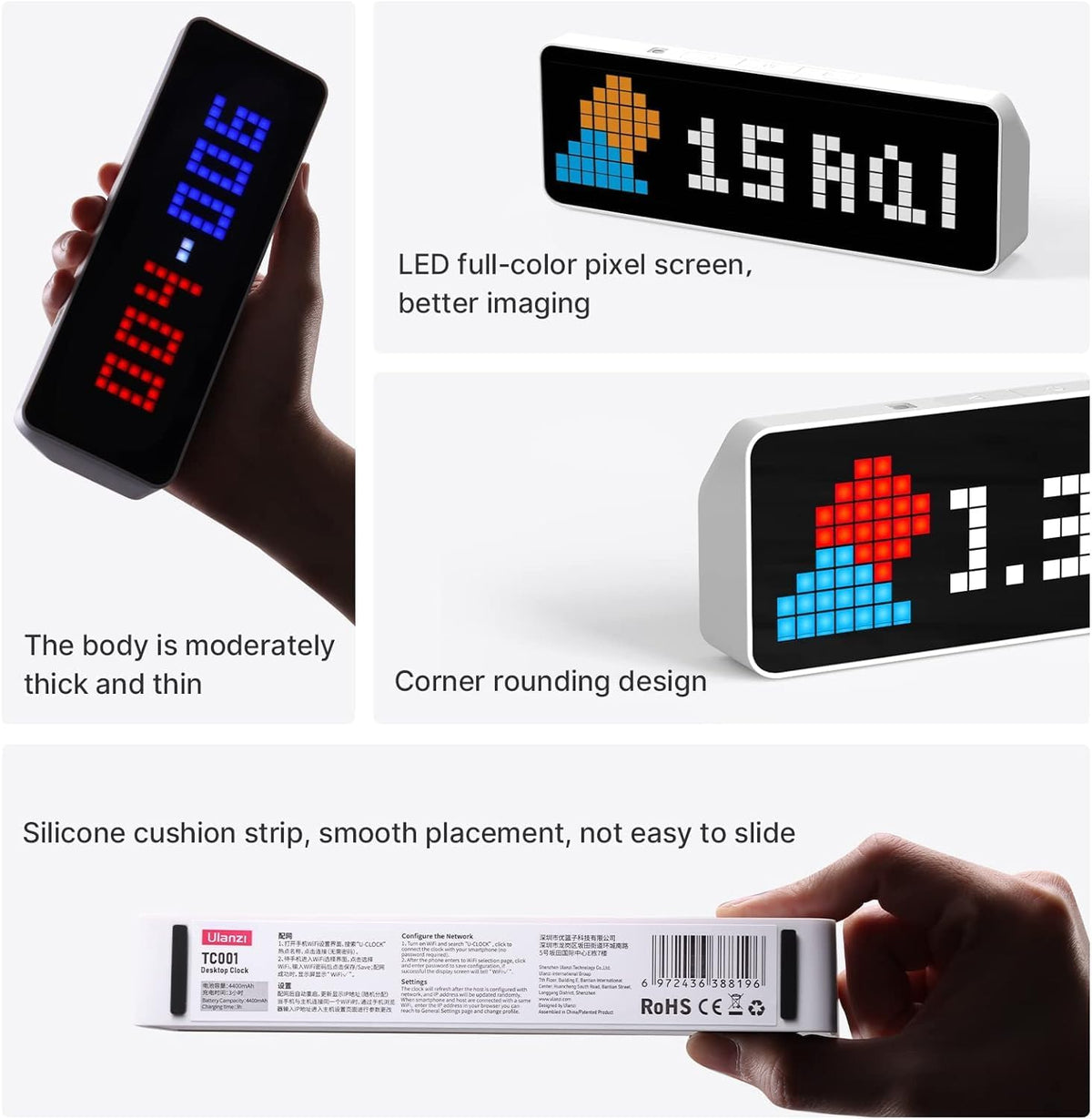TC001 Smart Pixel Clock - Social Media Counter - Digital Alarm Clock with Weather - Awtrix Simulator - Retro Pixel Art Scoreboard Pomodoro Clock Bedside Gaming Room & Office Decor, White