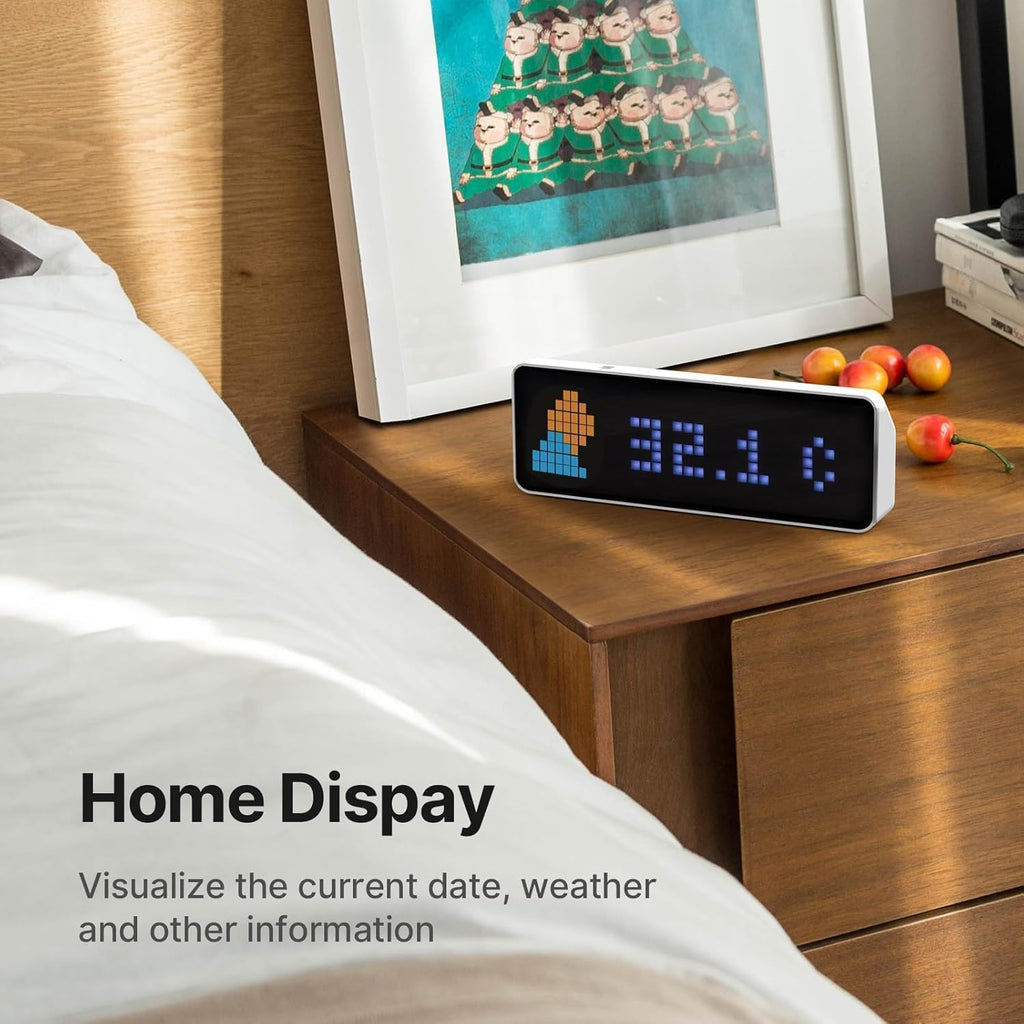 TC001 Smart Pixel Clock - Social Media Counter - Digital Alarm Clock with Weather - Awtrix Simulator - Retro Pixel Art Scoreboard Pomodoro Clock Bedside Gaming Room & Office Decor, White