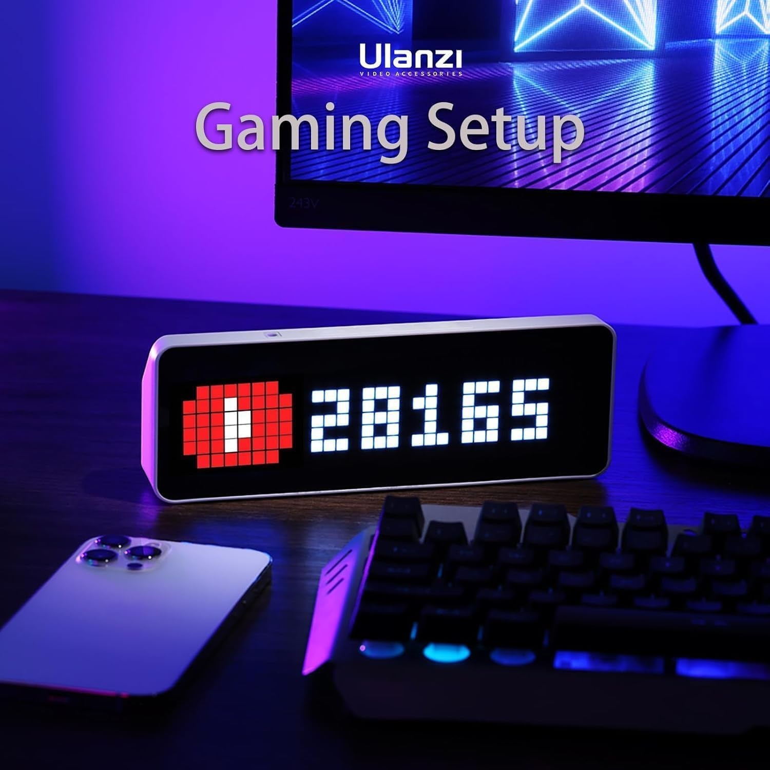 TC001 Smart Pixel Clock - Social Media Counter - Digital Alarm Clock with Weather - Awtrix Simulator - Retro Pixel Art Scoreboard Pomodoro Clock Bedside Gaming Room & Office Decor, White