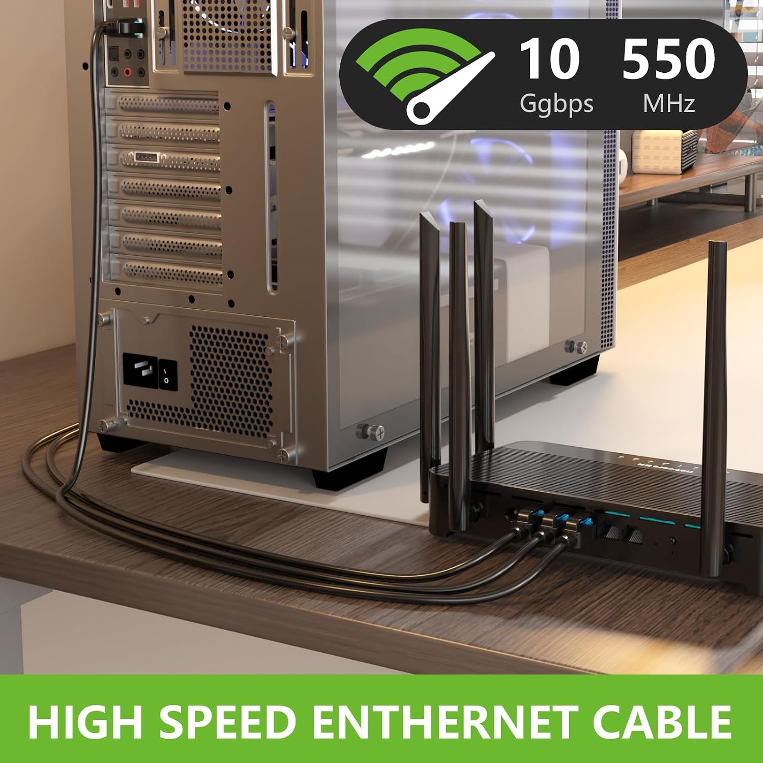 Cat6 Ethernet Cable 100FT, Outdoor Direct Burial Cat 6 Cable 24AWG High Speed up to 10Gbps, 550Mhz LLDPE (PE) Uv-Resistant Waterproof RJ45 Network Internet Cable with 60 Ties for Router, Black