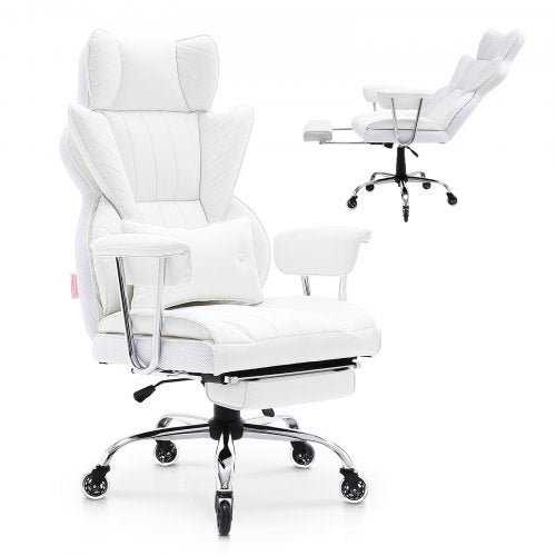 Reclining Office Chair with Footrest, Heavy Duty PU Leather Wide