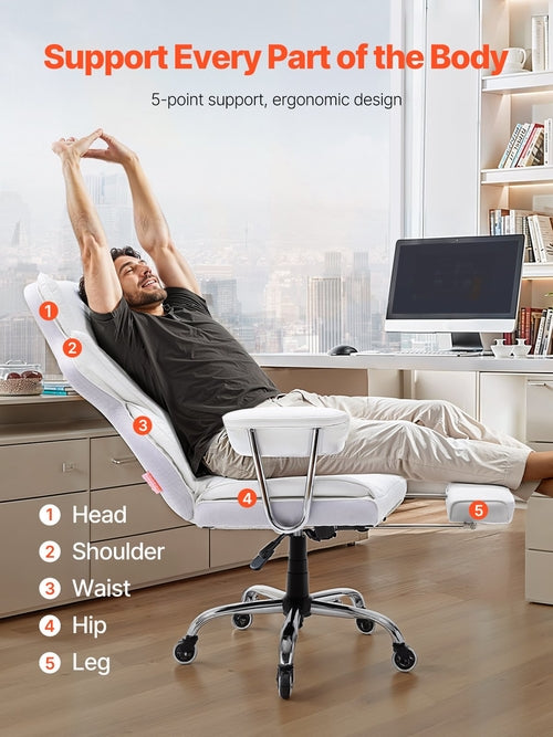 Reclining Office Chair with Footrest, Heavy Duty PU Leather Wide