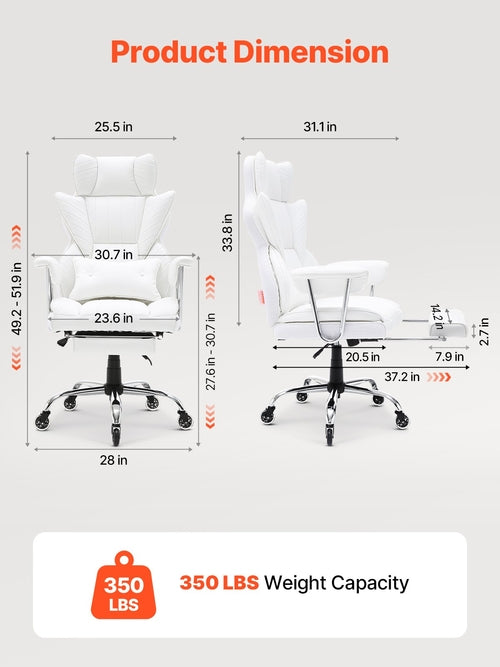 Reclining Office Chair with Footrest, Heavy Duty PU Leather Wide