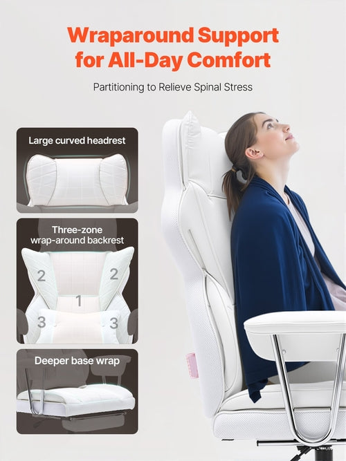 Reclining Office Chair with Footrest, Heavy Duty PU Leather Wide
