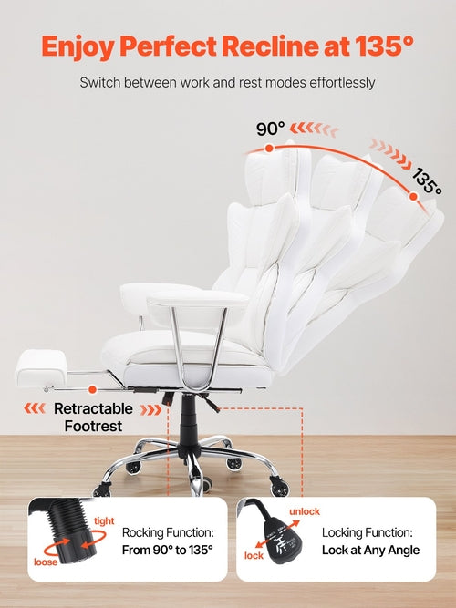 Reclining Office Chair with Footrest, Heavy Duty PU Leather Wide