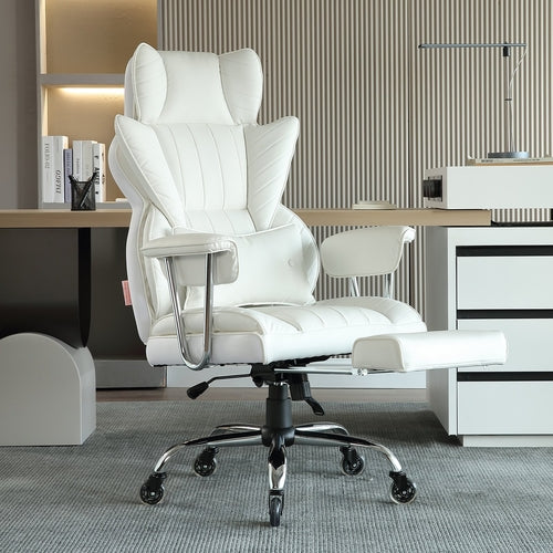 Reclining Office Chair with Footrest, Heavy Duty PU Leather Wide