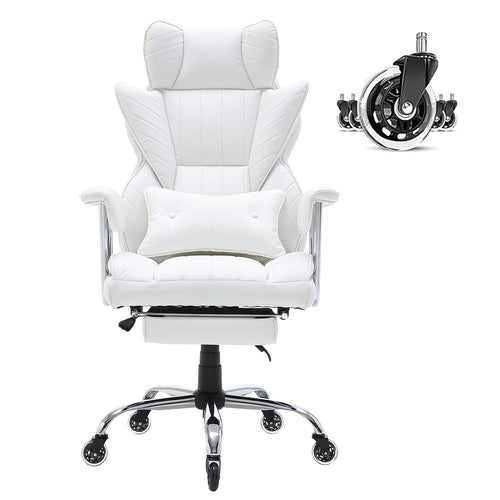 Reclining Office Chair with Footrest, Heavy Duty PU Leather Wide