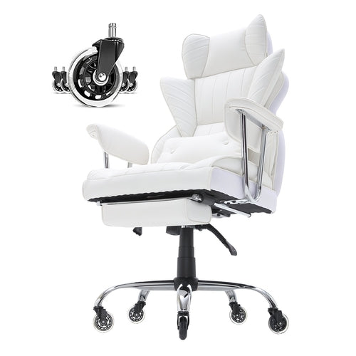 Reclining Office Chair with Footrest, Heavy Duty PU Leather Wide